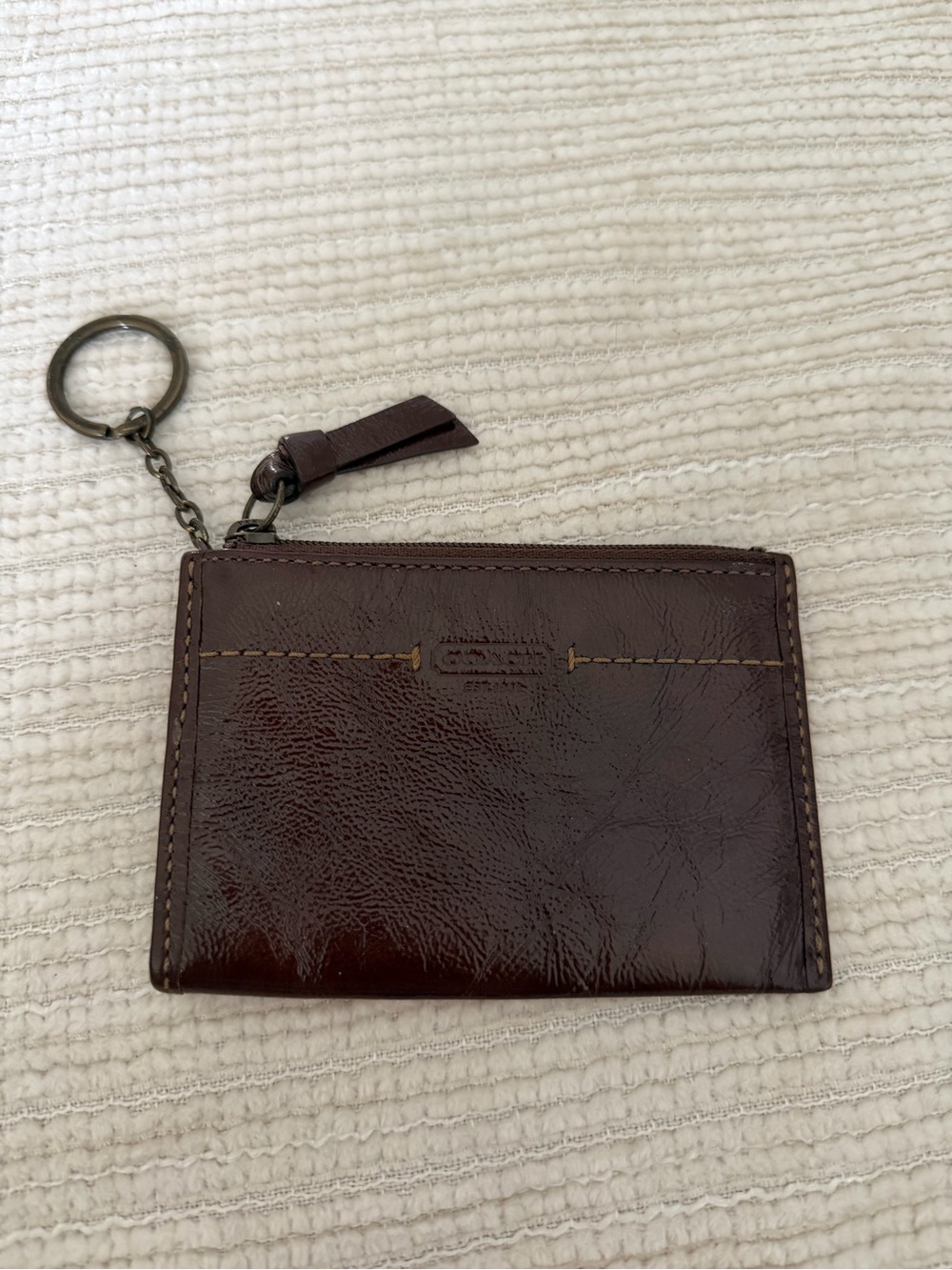 Coach Brown Patent Mini Skinny key holder card case 4.5x3